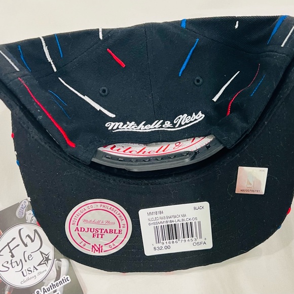 Mitchell & Ness Los Angeles Lakers Black Lines All Over Adjustable Snapback Rare - Picture 3 of 3
